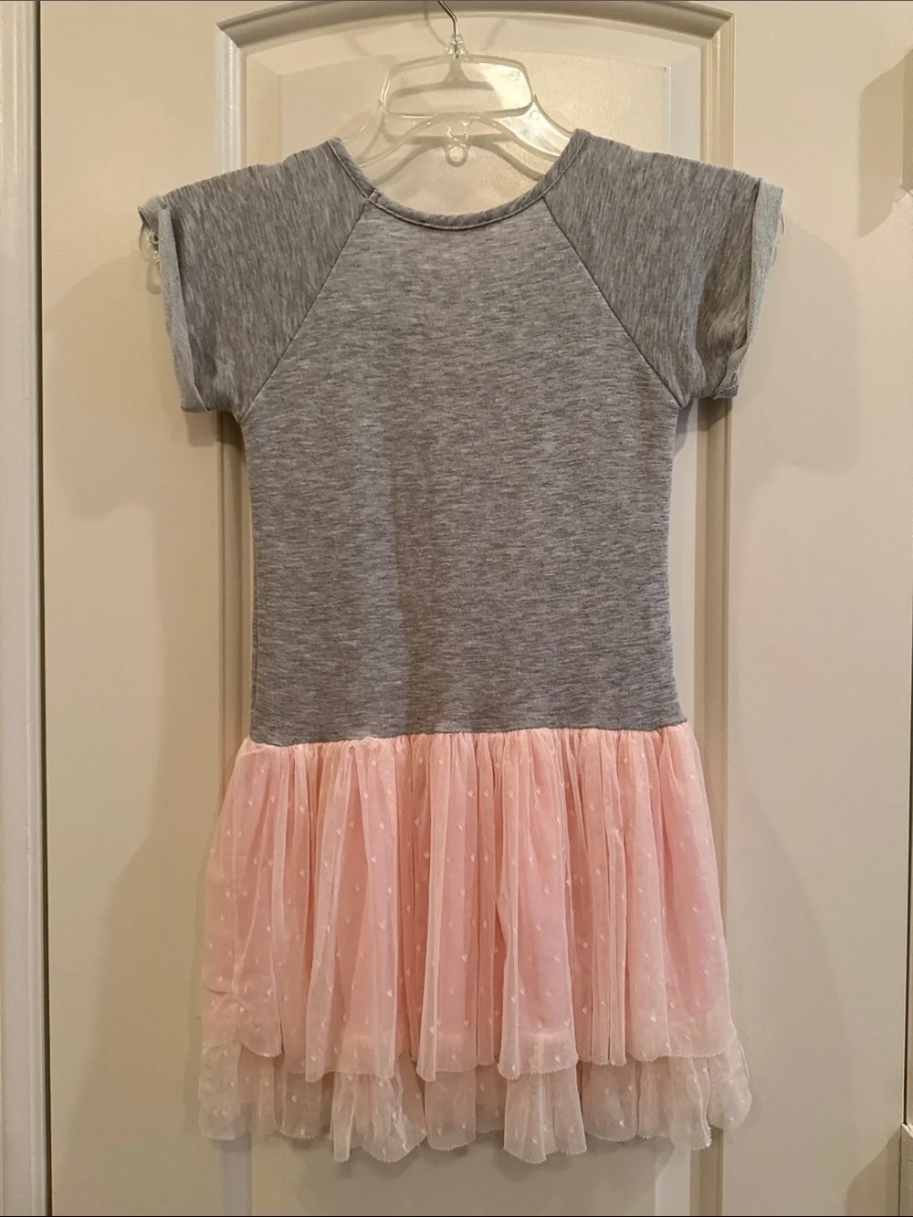 Girls' Grey Knit Dress with Pink Heart and Pink Tulle Skirt